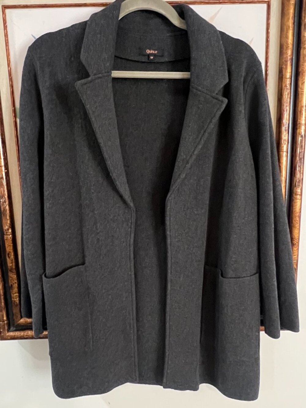 Quince Charcoal Knit Blazer Jacket M | Minimalist Open Front | Capsule Wardrobe
